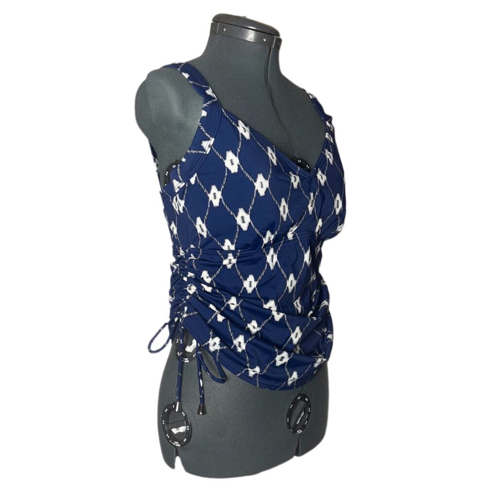 Maxine Of Hollywood Tankini Swim Tank Top Women's size 12 D Navy Blue Pattern